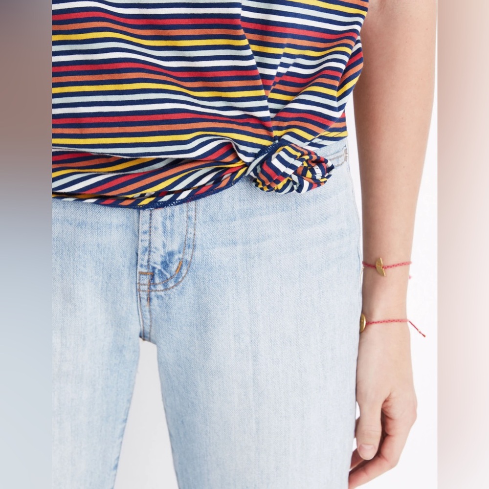 Madewell Knot-Front Tee in Rainbow Stripe Moon Rainbow Short Sleeve T-Shirt - Picture 5 of 10